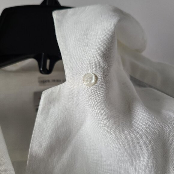 TALBOTS 100% IRISH LINEN TOP- WHITE-SIZE 8 PETITE- FRONT POCKET - Picture 5 of 13